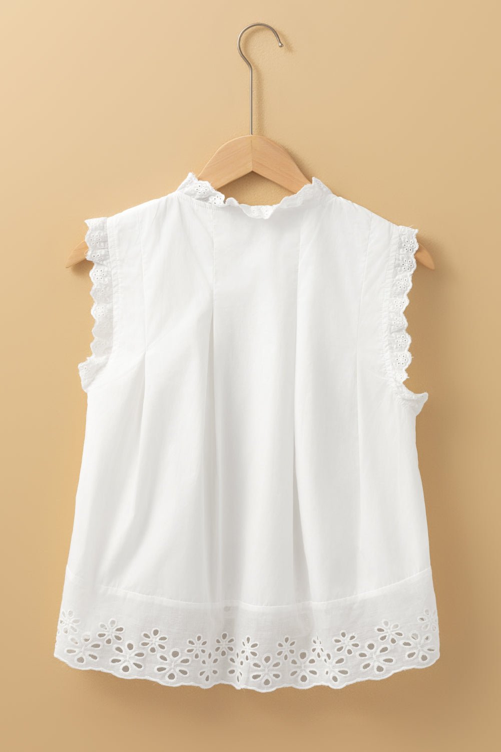 White Solid Color Lace Crochet Eyelets Sleeveless Buttoned Shirt - Chaelisa's New Jammies