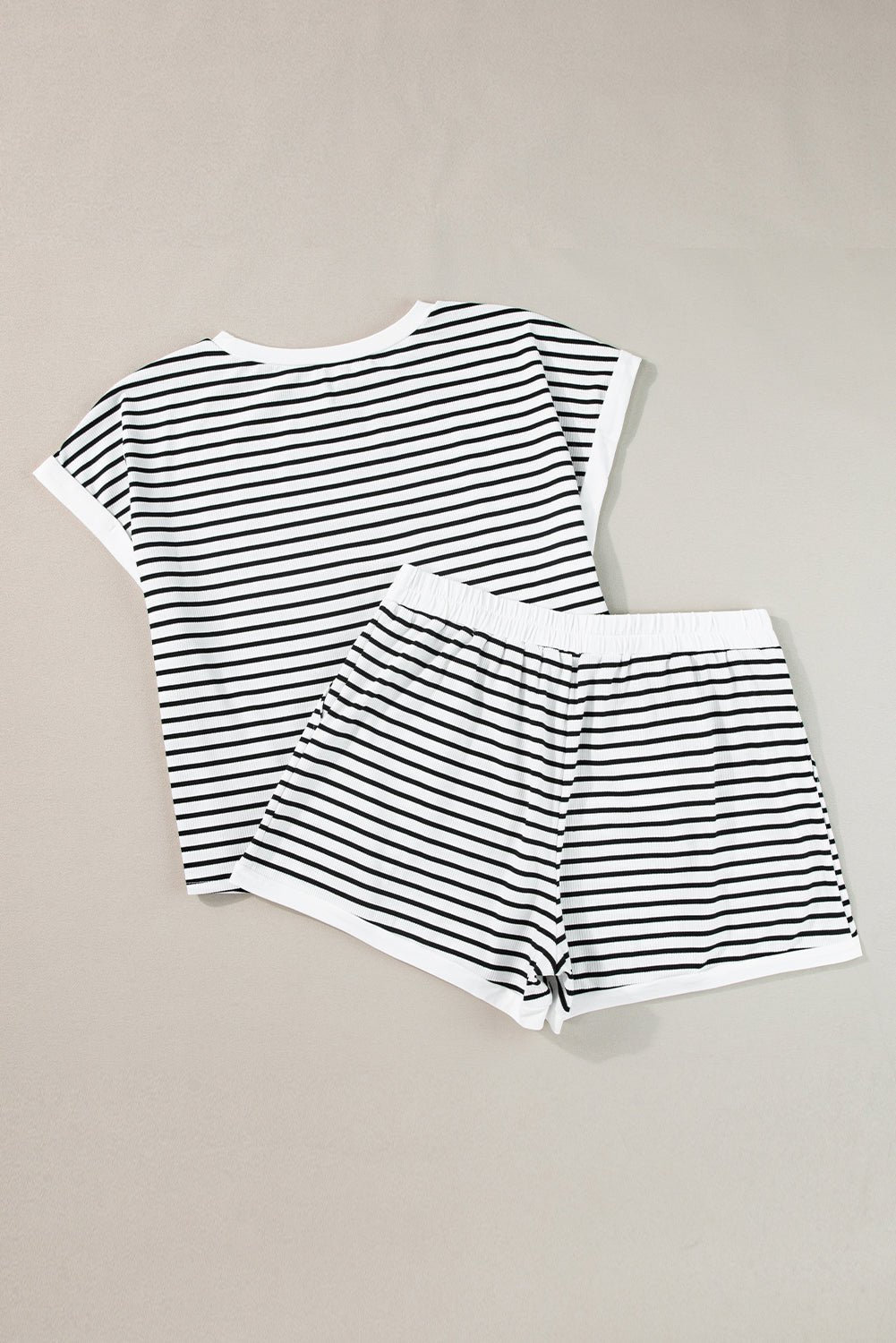 White Stripe Contrast Edge Tee and Shorts Set - Chaelisa's New Jammies