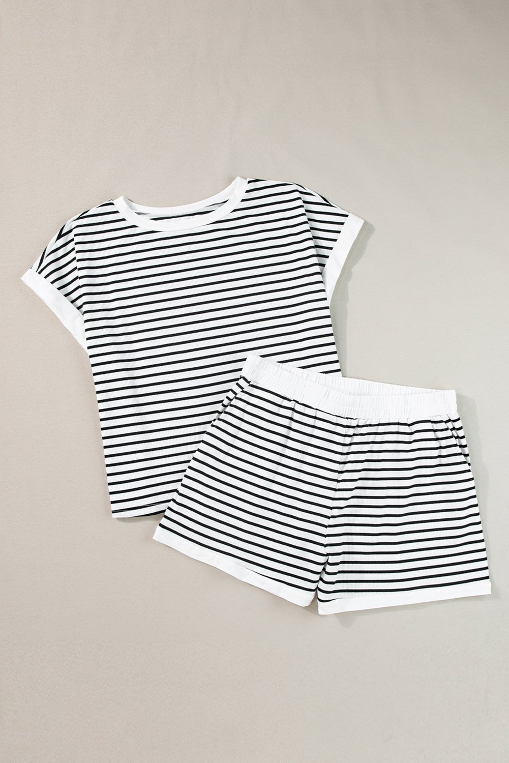 White Stripe Contrast Edge Tee and Shorts Set - Chaelisa's New Jammies