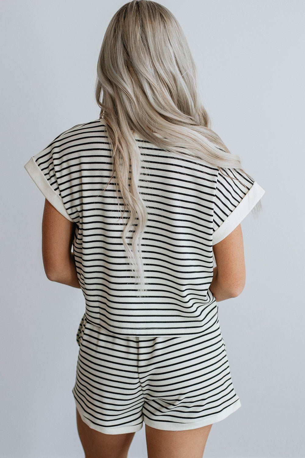 White Stripe Contrast Edge Tee and Shorts Set - Chaelisa's New Jammies