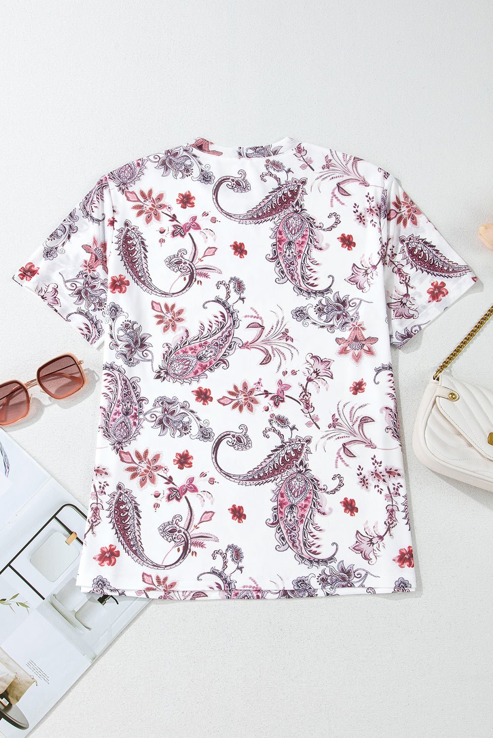 White Vintage Paisley Mock Neck T Shirt - Chaelisa's New Jammies