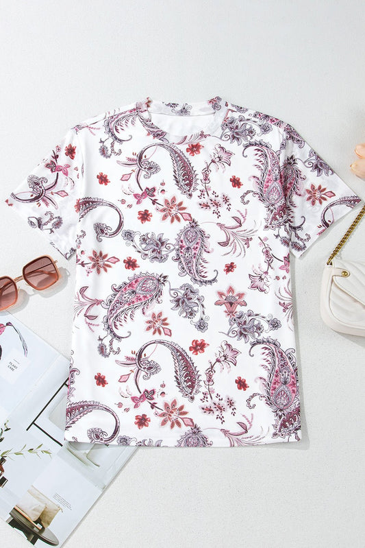 White Vintage Paisley Mock Neck T Shirt - Chaelisa's New Jammies