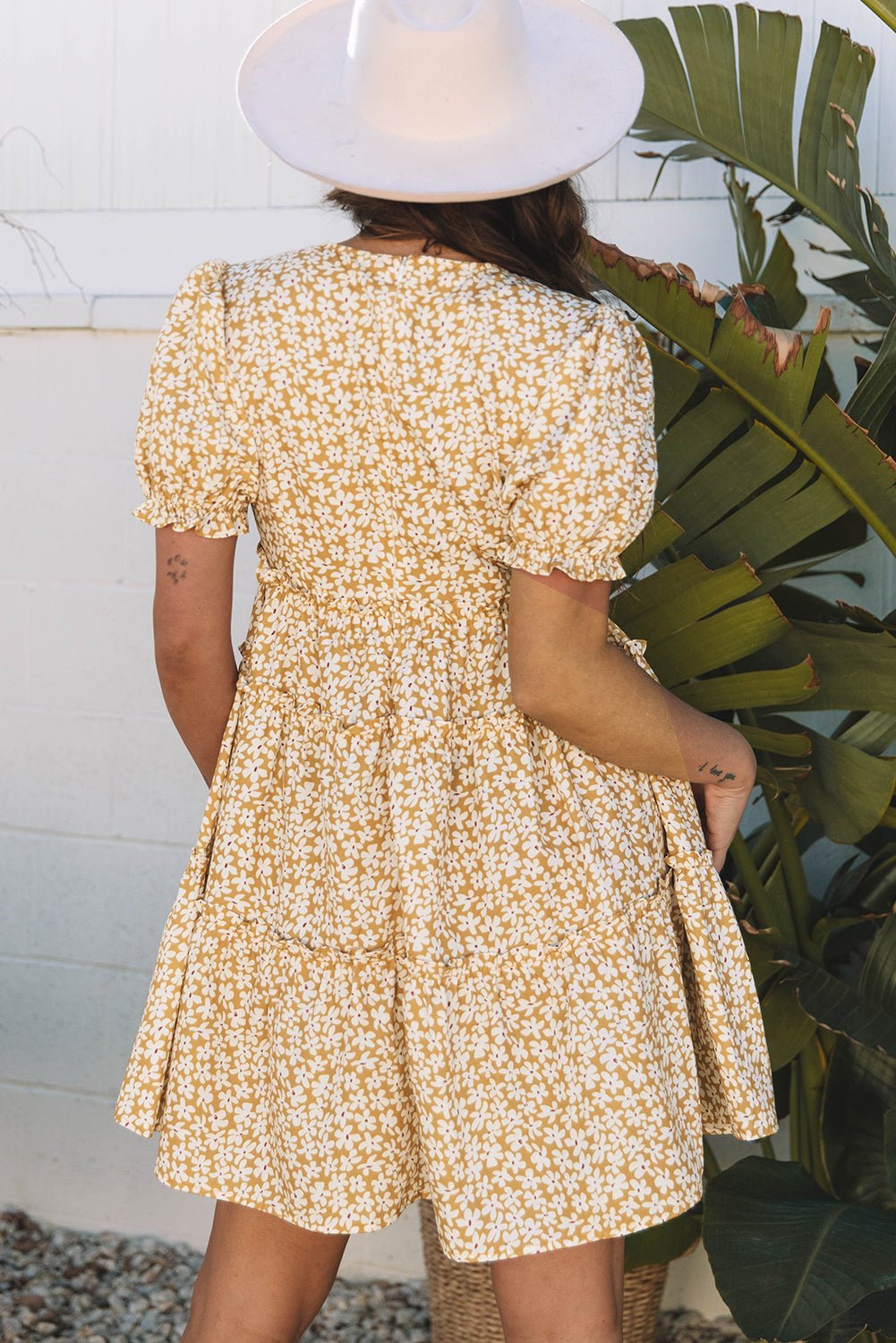Yellow Floral Short Sleeve V Neck Frilly Tiered Mini Dress - Chaelisa's New Jammies