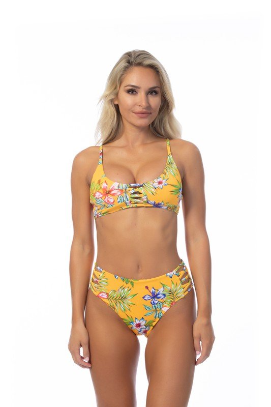 YELLOW ISLAND PRINT HIGH WAIST BIKINI SET - Chaelisa's New Jammies