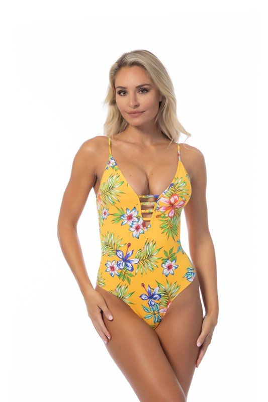 YELLOW ISLAND PRINT ONE PIECE SWIMSUIT - Chaelisa's New Jammies