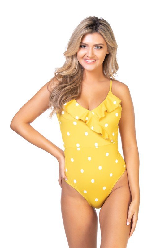 YELLOW POLKA DOTS RUFFLE ONE PIECE SWIMSUIT - Chaelisa's New Jammies