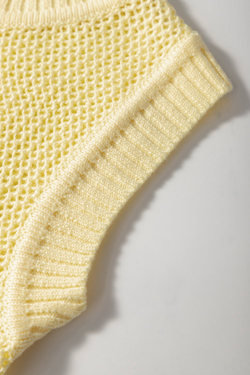 Yellow Solid Color Hollowed Knit Round Neck Sweater Vest - Chaelisa's New Jammies